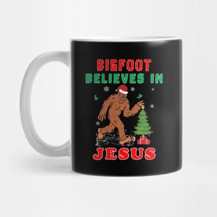 Bigfoot Believes in Jesus Wintertime Squatchy Lord. Mug